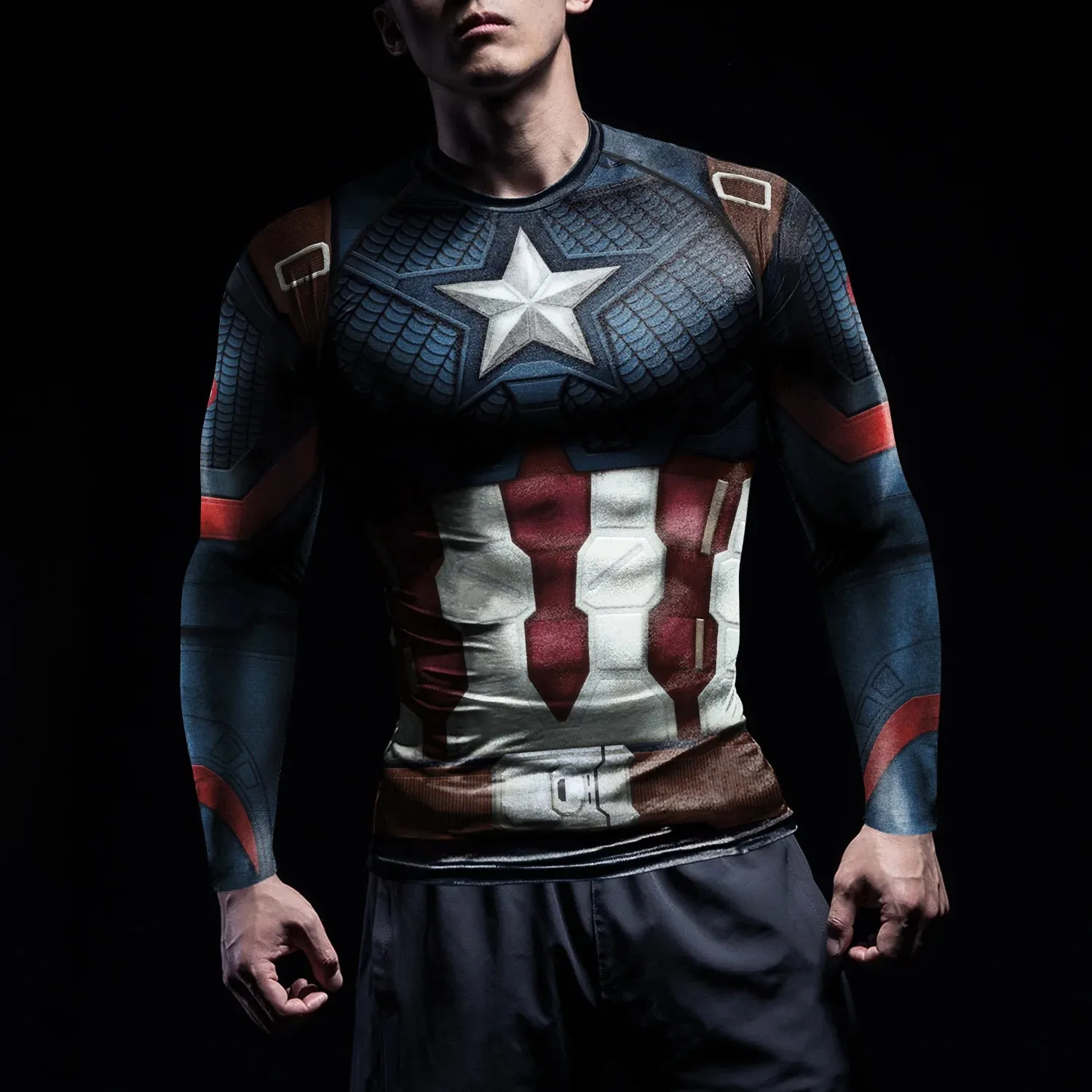 Superheroes Rashie Compression Shirts Mens Running Workout Long Sleeve Fitness Top Sportswear Shirts