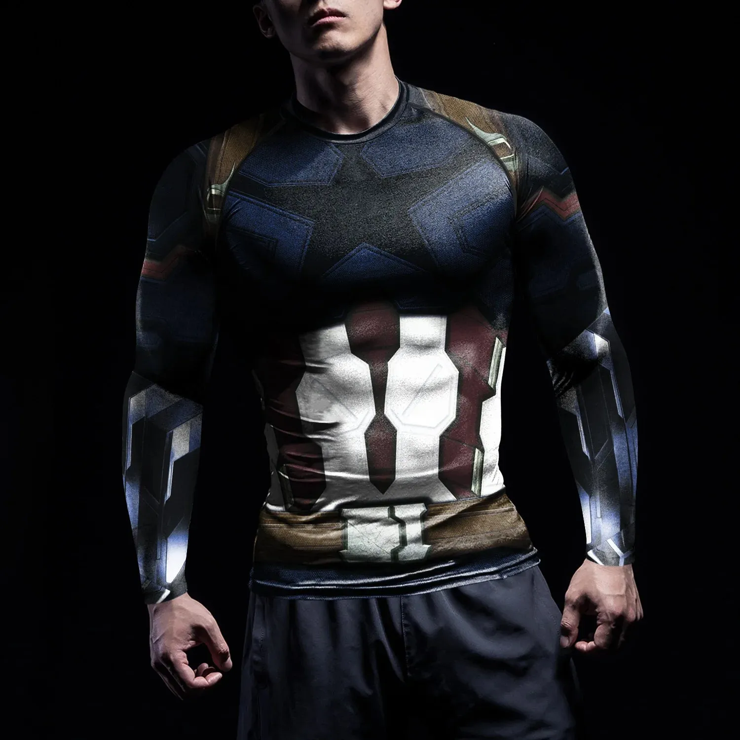 Superheroes Rashie Compression Shirts Mens Running Workout Long Sleeve Fitness Top Sportswear Shirts