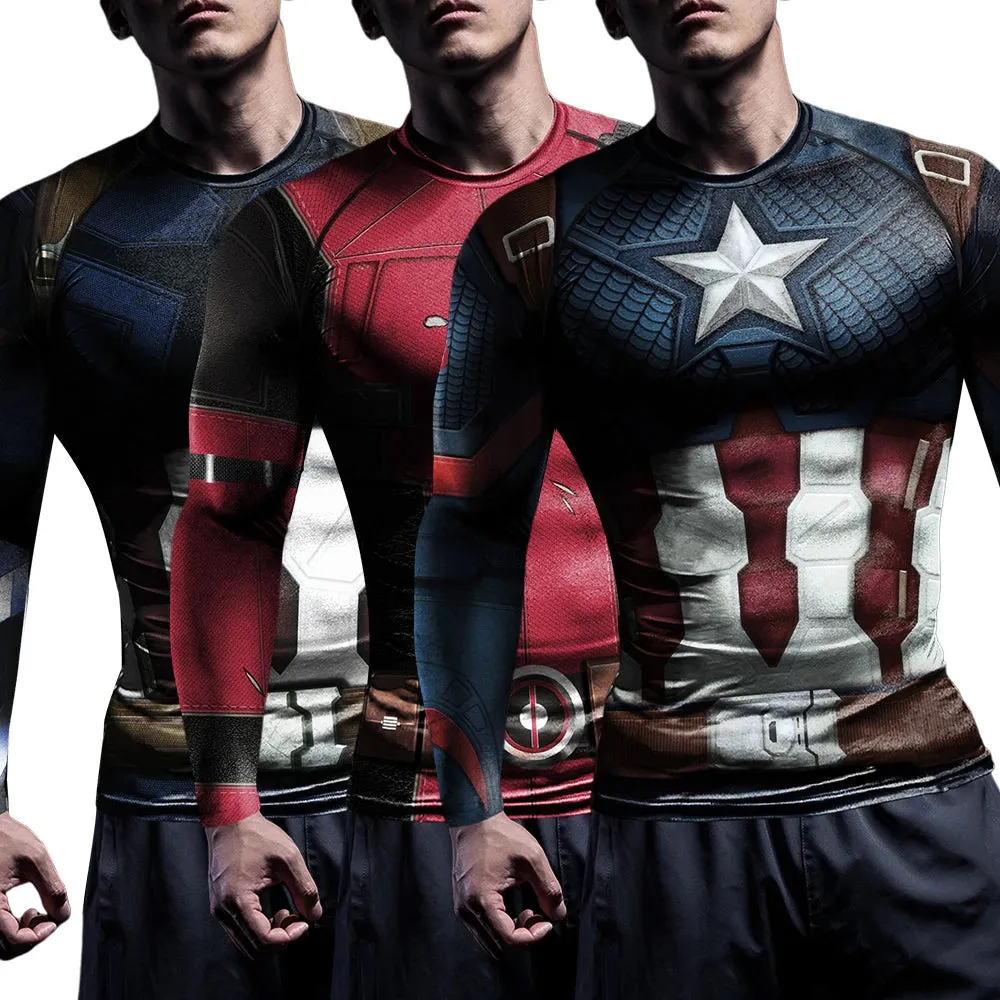 Superheroes Rashie Compression Shirts Mens Running Workout Long Sleeve Fitness Top Sportswear Shirts