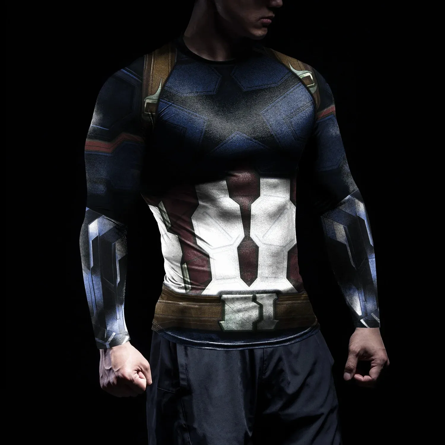 Superheroes Rashie Compression Shirts Mens Running Workout Long Sleeve Fitness Top Sportswear Shirts