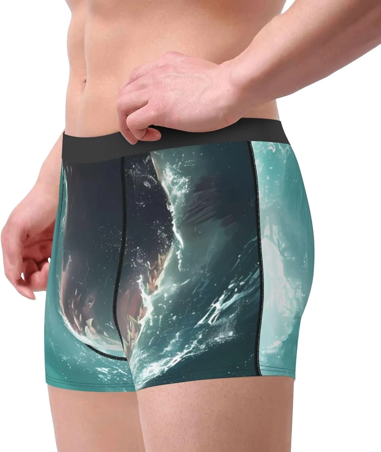 Surfing Shark Print Boxer Briefs For Men Breathable Underwear-