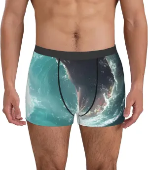 Surfing Shark Print Boxer Briefs For Men Breathable Underwear-