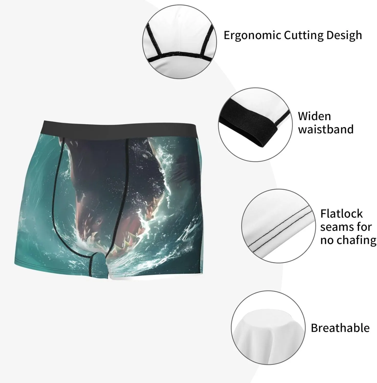 Surfing Shark Print Boxer Briefs For Men Breathable Underwear-