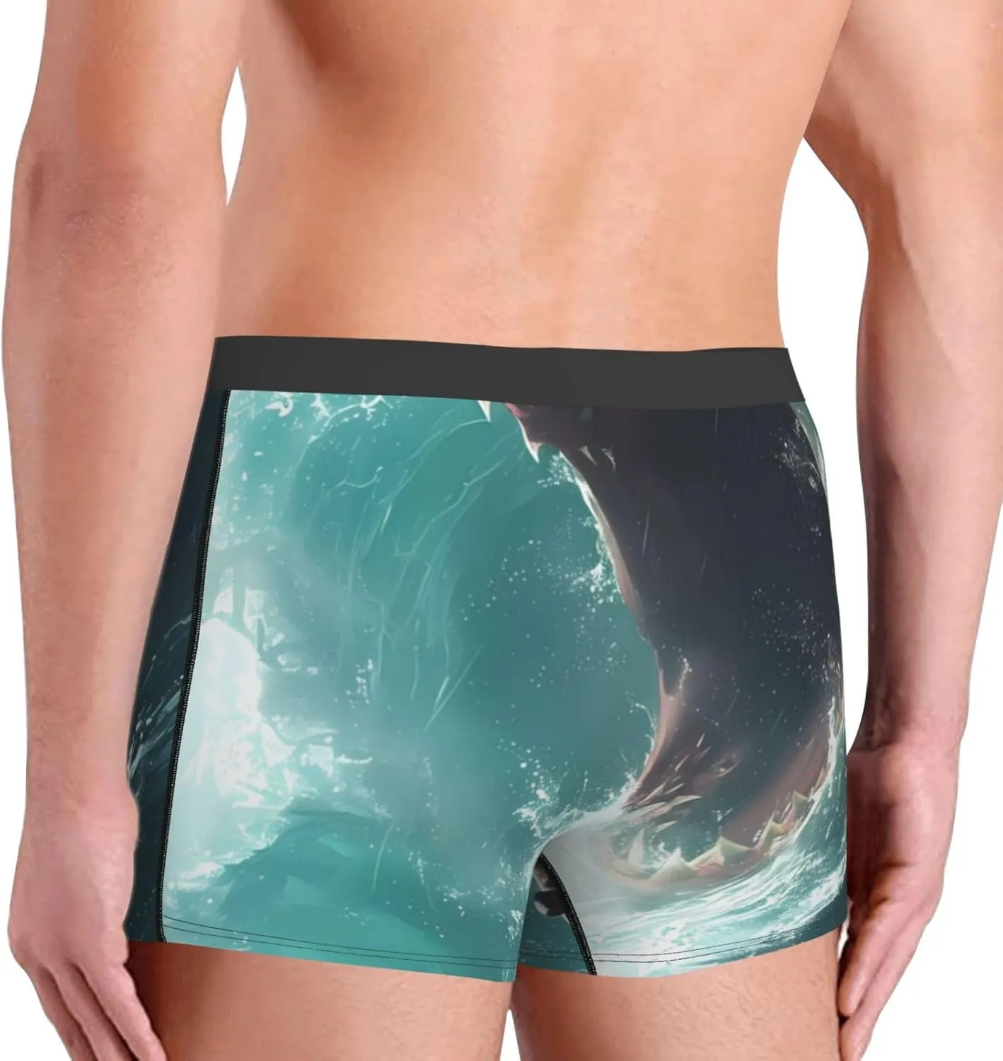 Surfing Shark Print Boxer Briefs For Men Breathable Underwear-