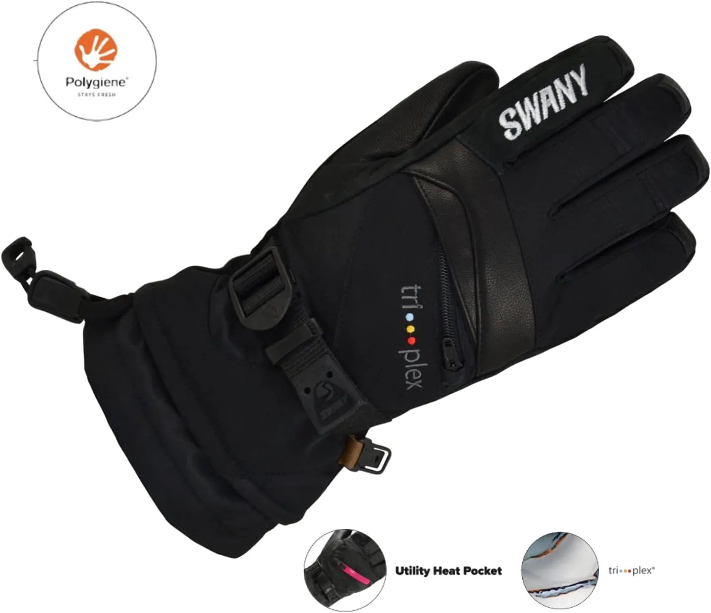 Swany Junior X-Change Sports Moisture-Wicking Quick-Drying Warm Durable Flexible Leather Winter Gloves