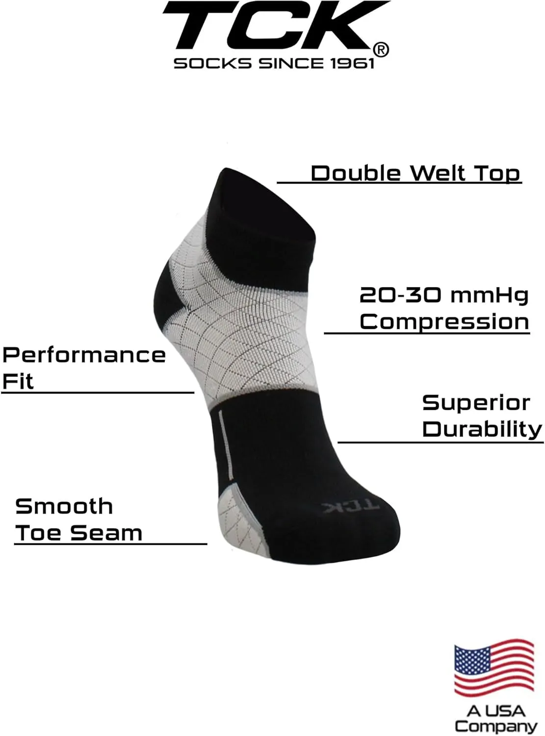 TCK Plantar Fasciitis Relief Socks with Targeted Compression for Women and Men, Low Cut 20-30 mmHg Compression