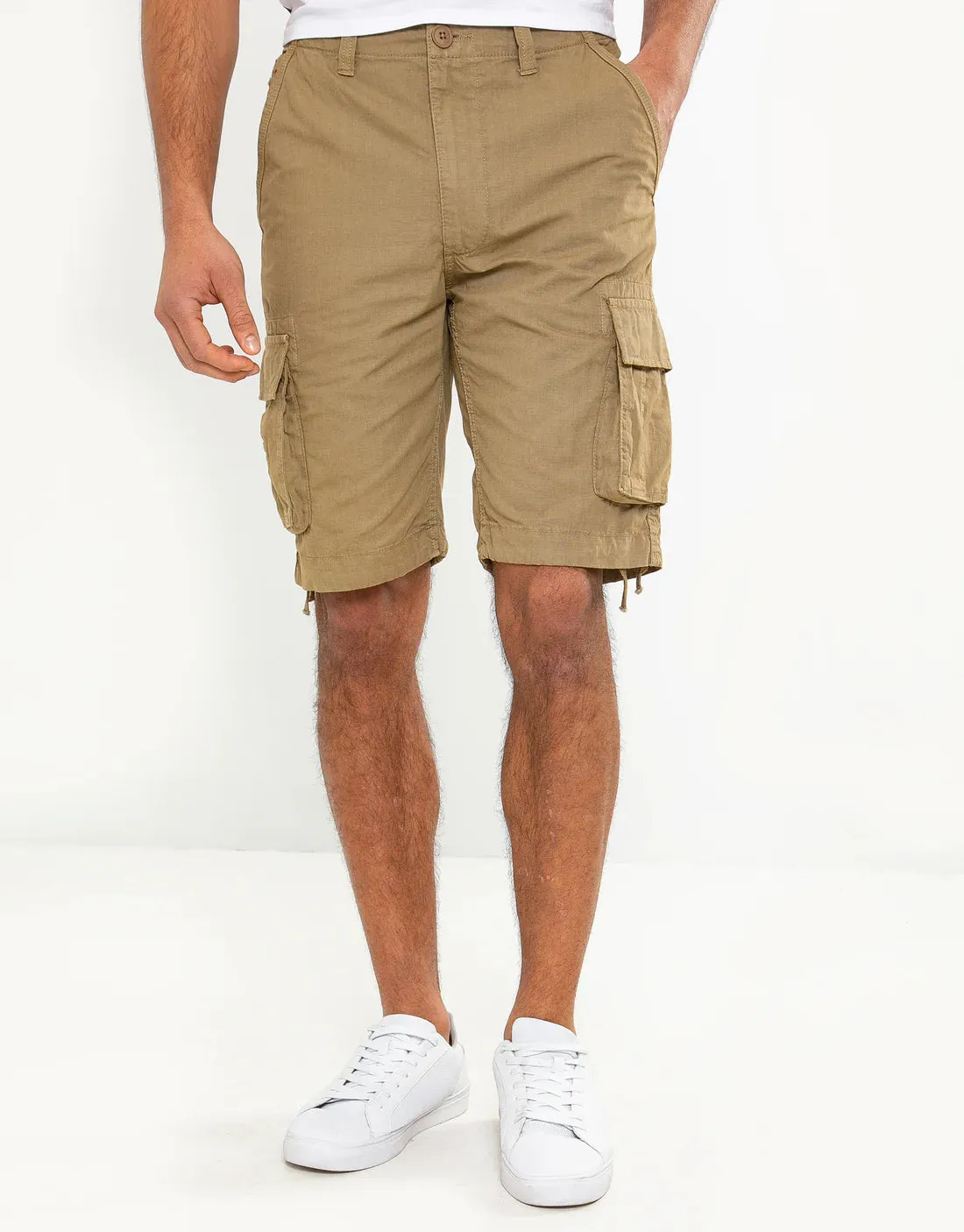 Threadbare Mens Cotton Combat Pocket Shorts Stone - 845