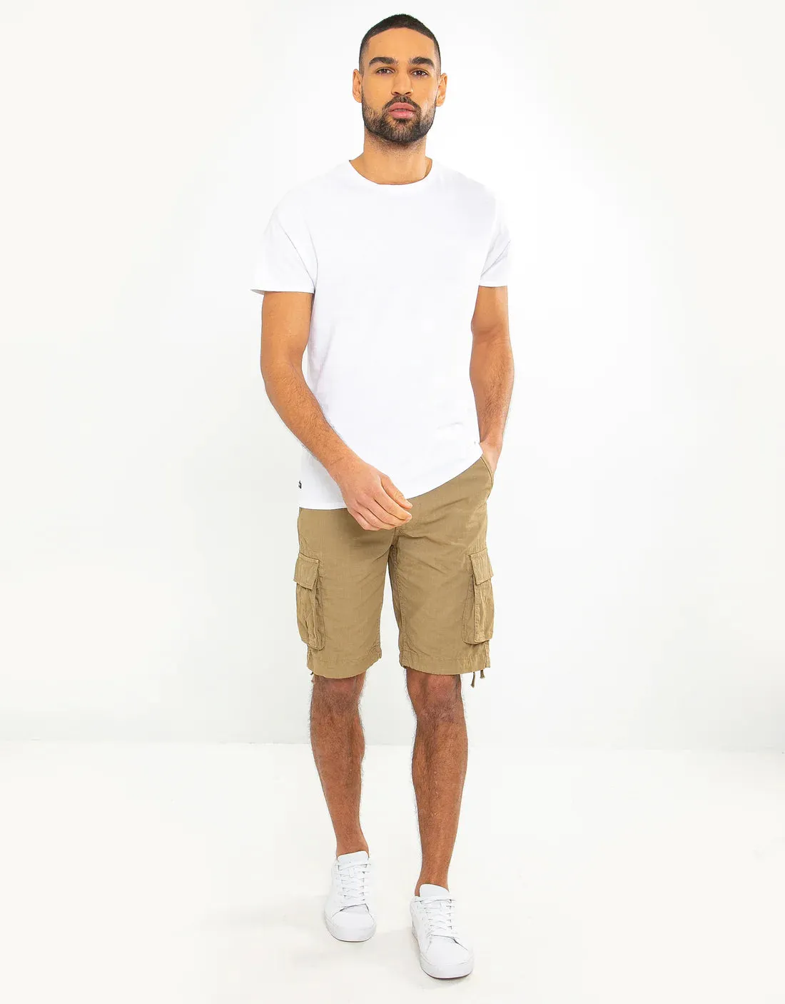 Threadbare Mens Cotton Combat Pocket Shorts Stone - 845