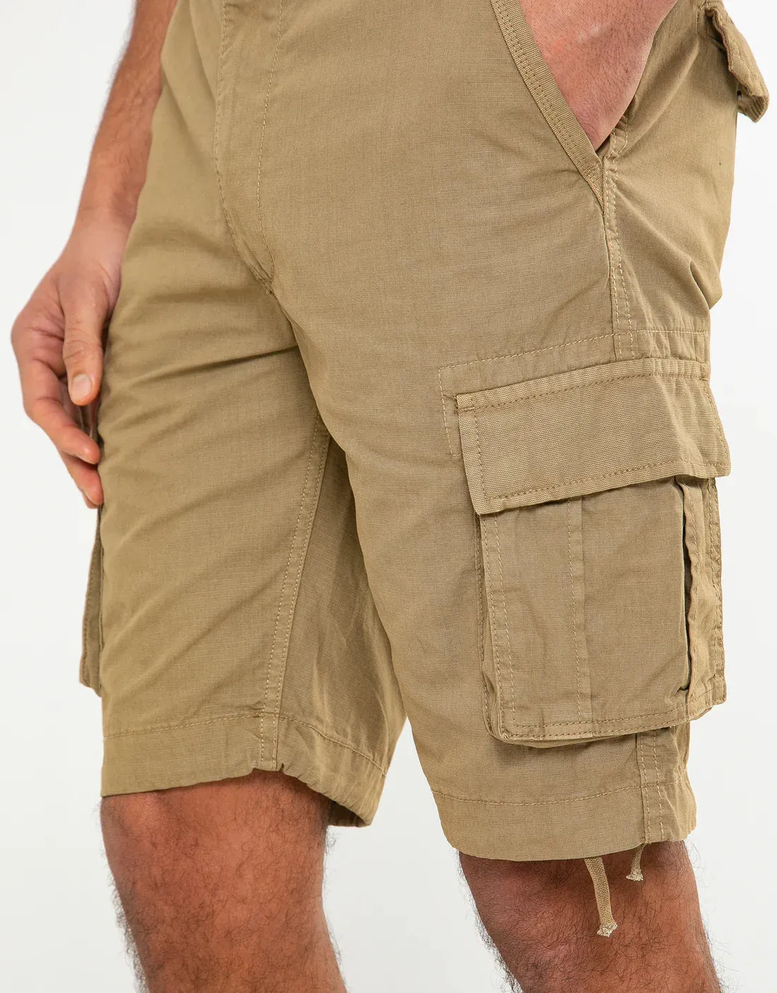 Threadbare Mens Cotton Combat Pocket Shorts Stone - 845