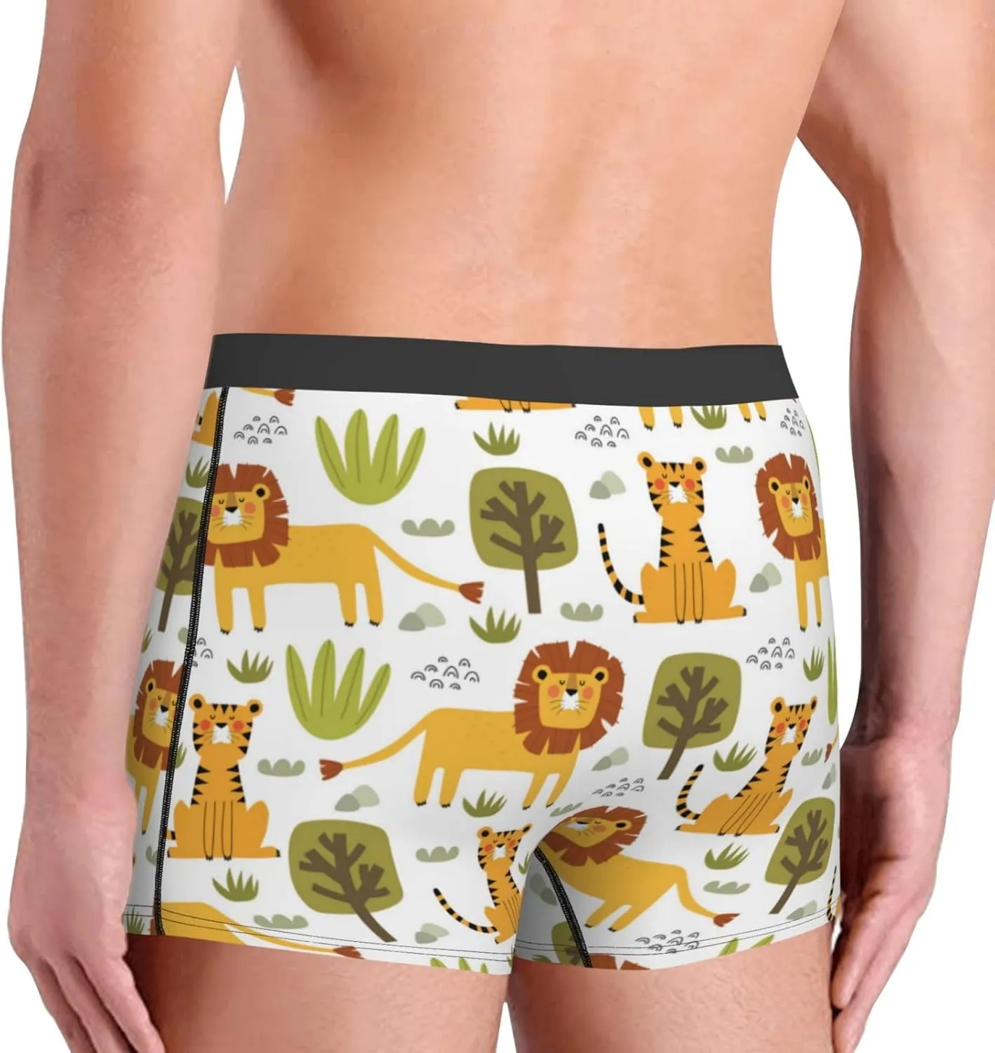 Tiger Lion Print Boxer Briefs For Men Breathable Underwear-