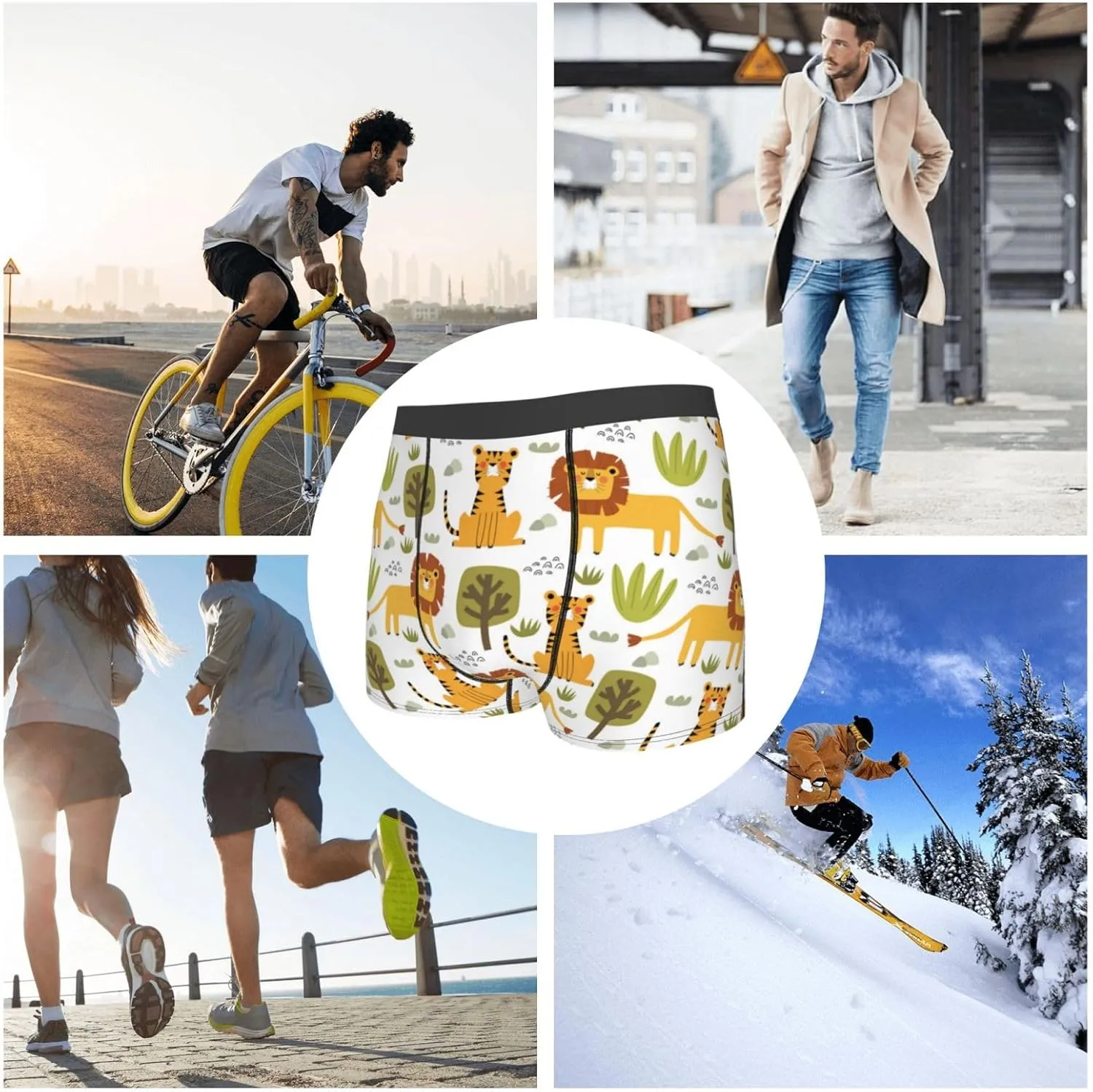 Tiger Lion Print Boxer Briefs For Men Breathable Underwear-