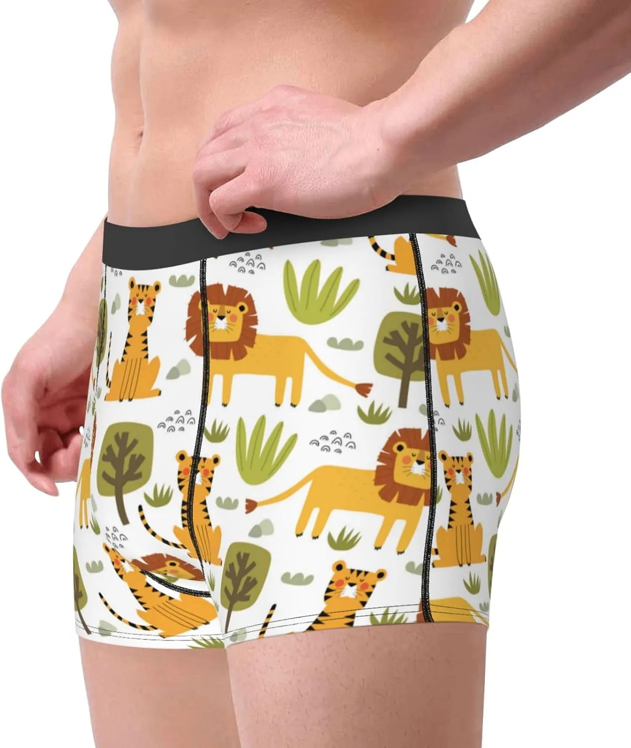 Tiger Lion Print Boxer Briefs For Men Breathable Underwear-