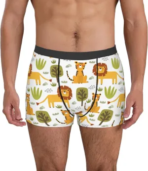 Tiger Lion Print Boxer Briefs For Men Breathable Underwear-