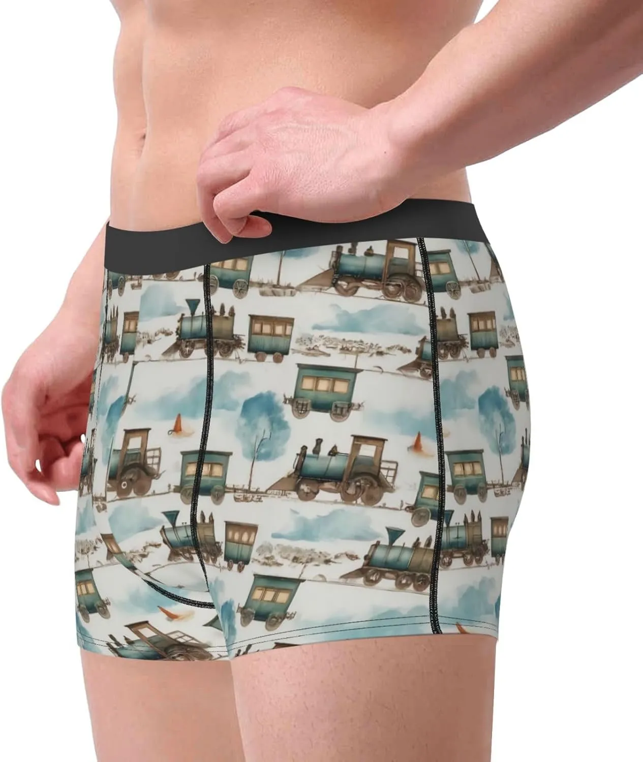 Transport Train Print Boxer Briefs For Men Breathable Underwear-