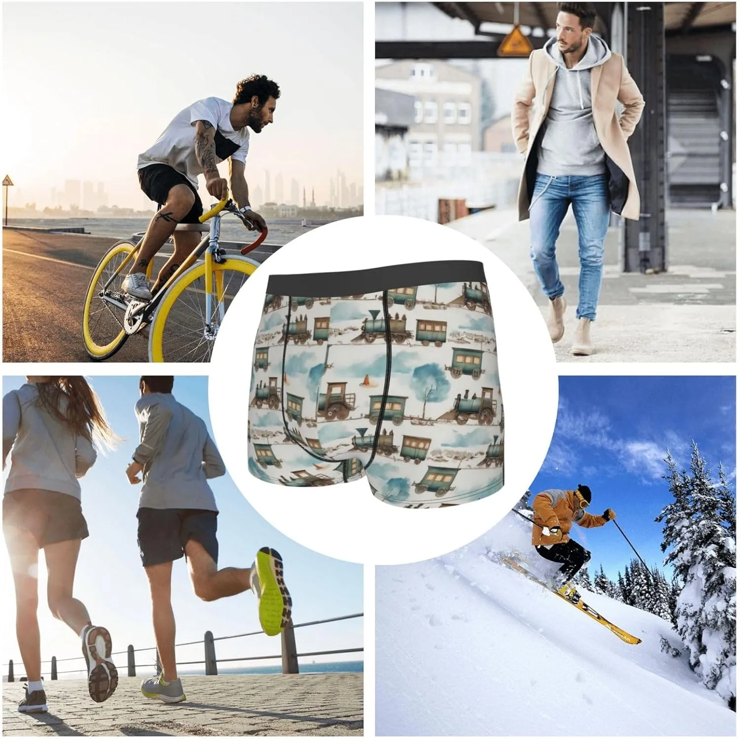 Transport Train Print Boxer Briefs For Men Breathable Underwear-