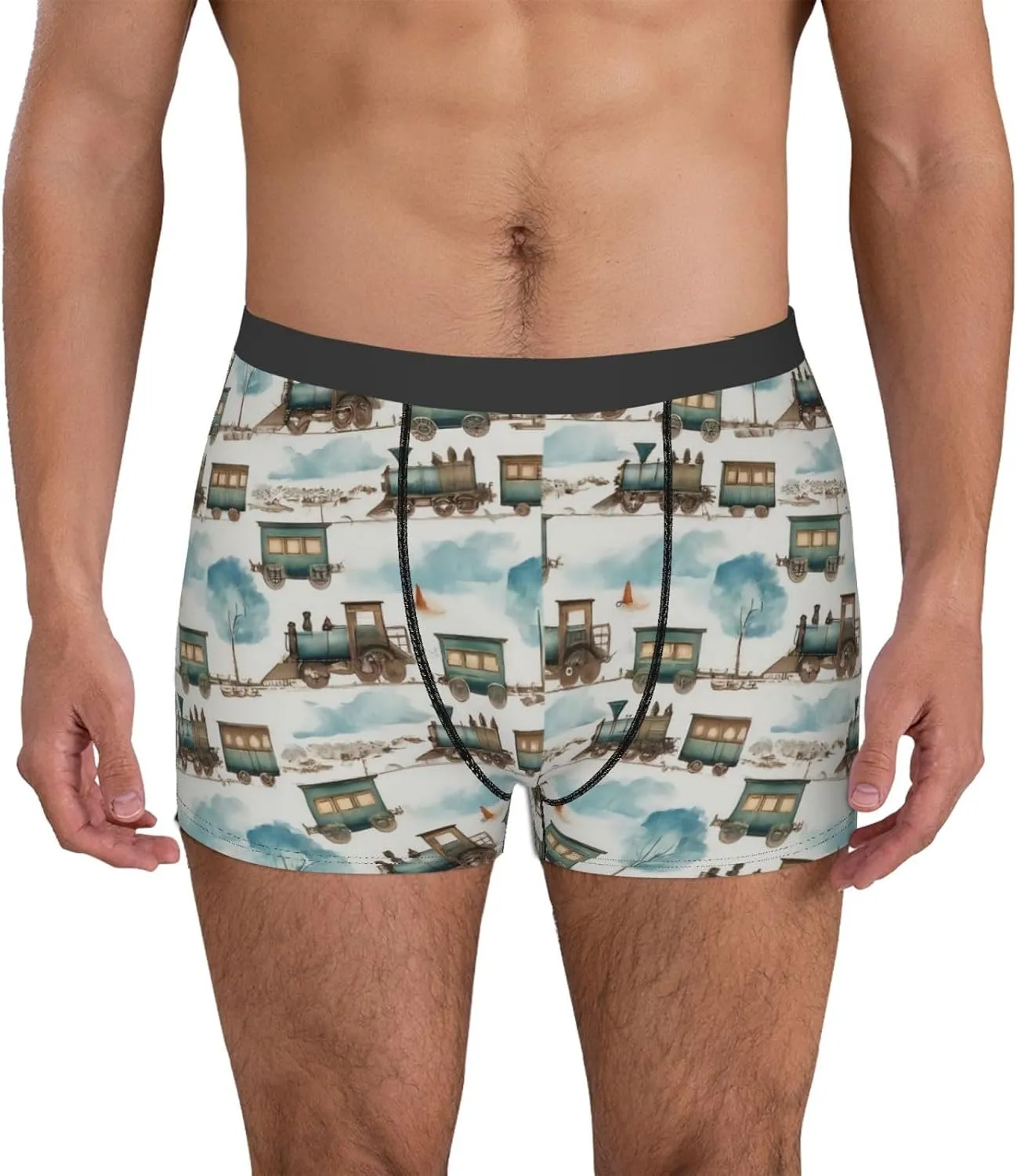 Transport Train Print Boxer Briefs For Men Breathable Underwear-