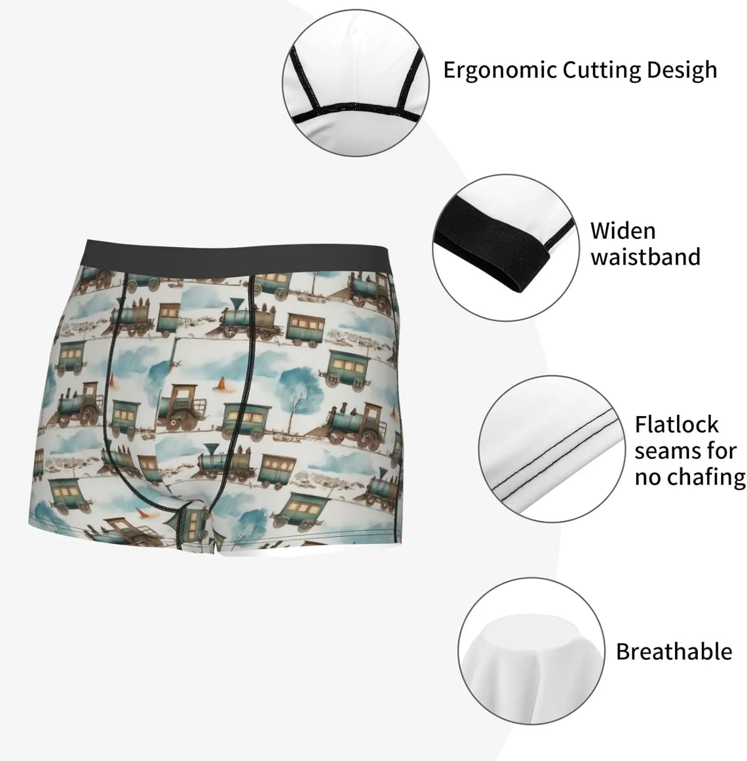 Transport Train Print Boxer Briefs For Men Breathable Underwear-