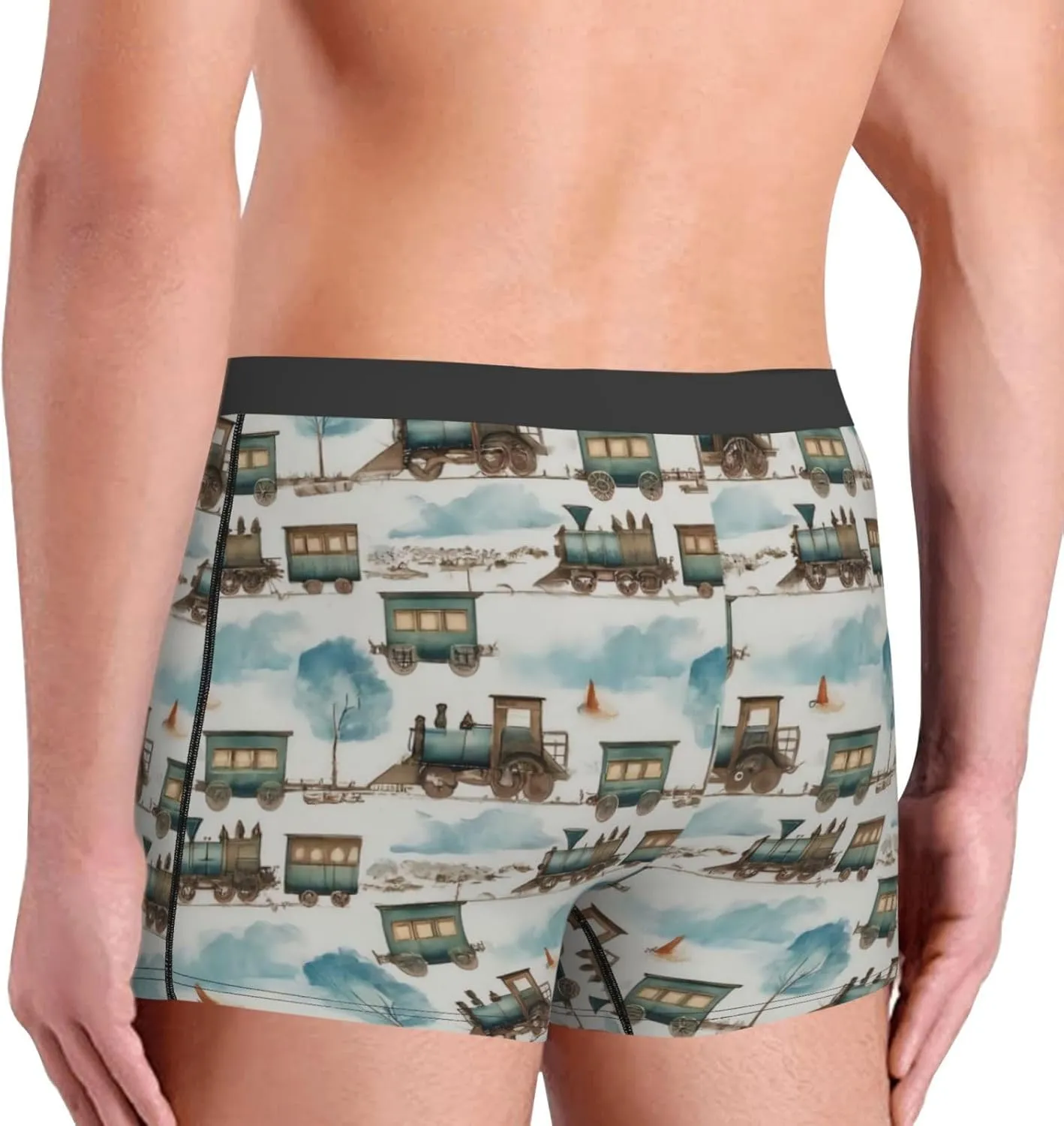 Transport Train Print Boxer Briefs For Men Breathable Underwear-