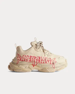 Triple S DIY Metal Artwork Printed Cowskin White / Red / Black Low Top Sneakers