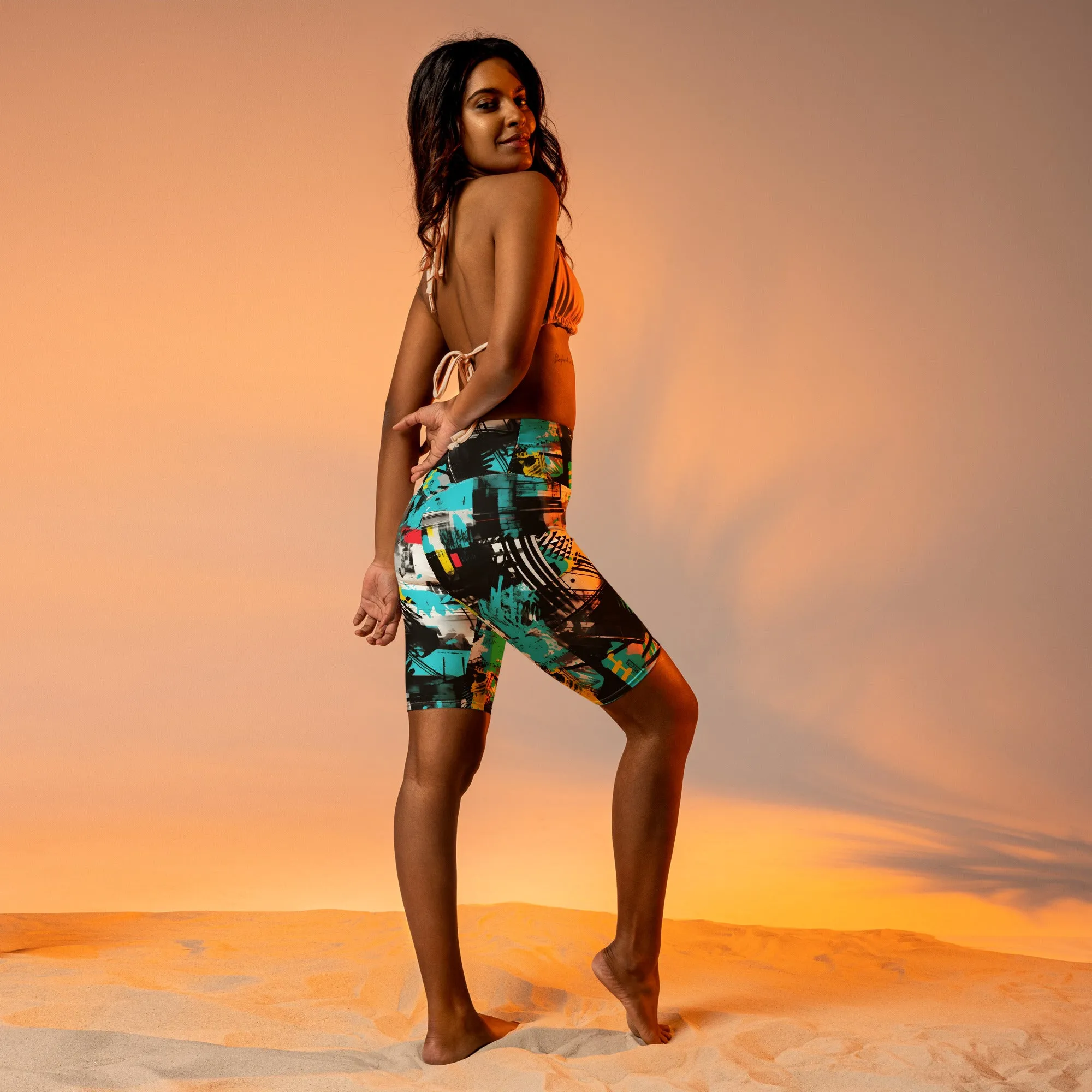 Tropical Tempo: Women's Mile After Mile Biker Shorts - Tropical Thunder 001