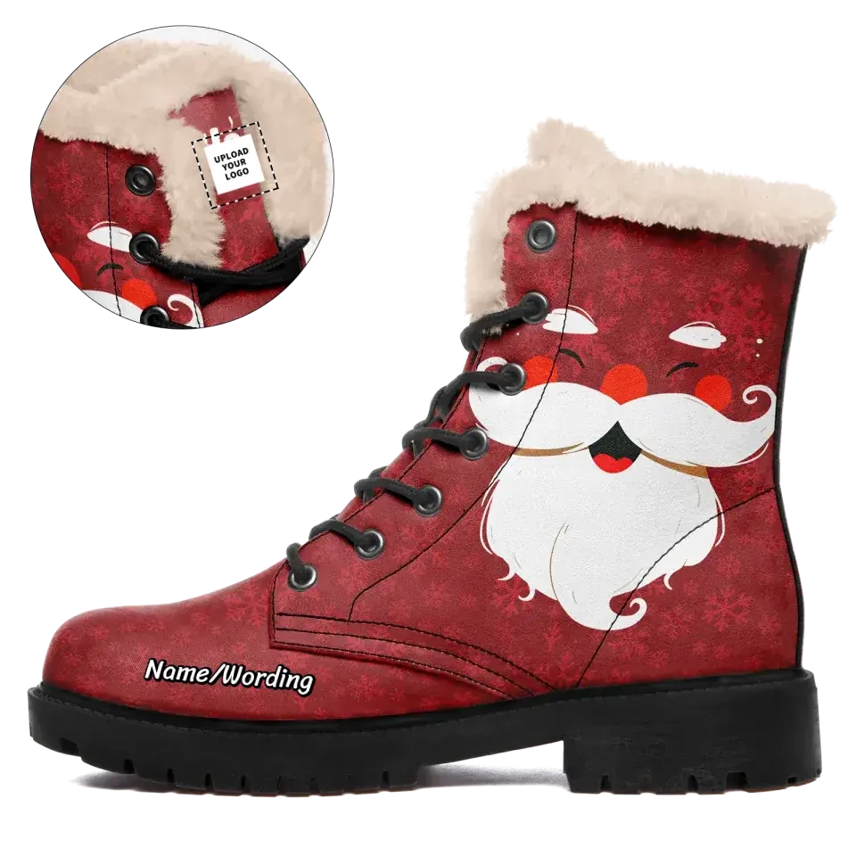 Unique Gift,Personalized Festive Holidays Boots, Custom Xmas Fashion Winter Boots,  Santa Claus Fur Lining Boots