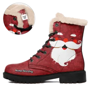 Unique Gift,Personalized Festive Holidays Boots, Custom Xmas Fashion Winter Boots,  Santa Claus Fur Lining Boots