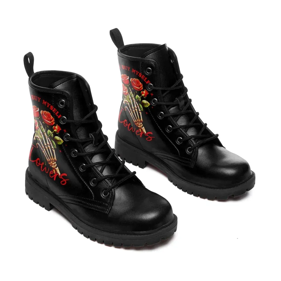 Unique Gift,Personalized Gothic with Love Boots, Custom Skull with Rose Boots, Fashion Winter Unisex Boots