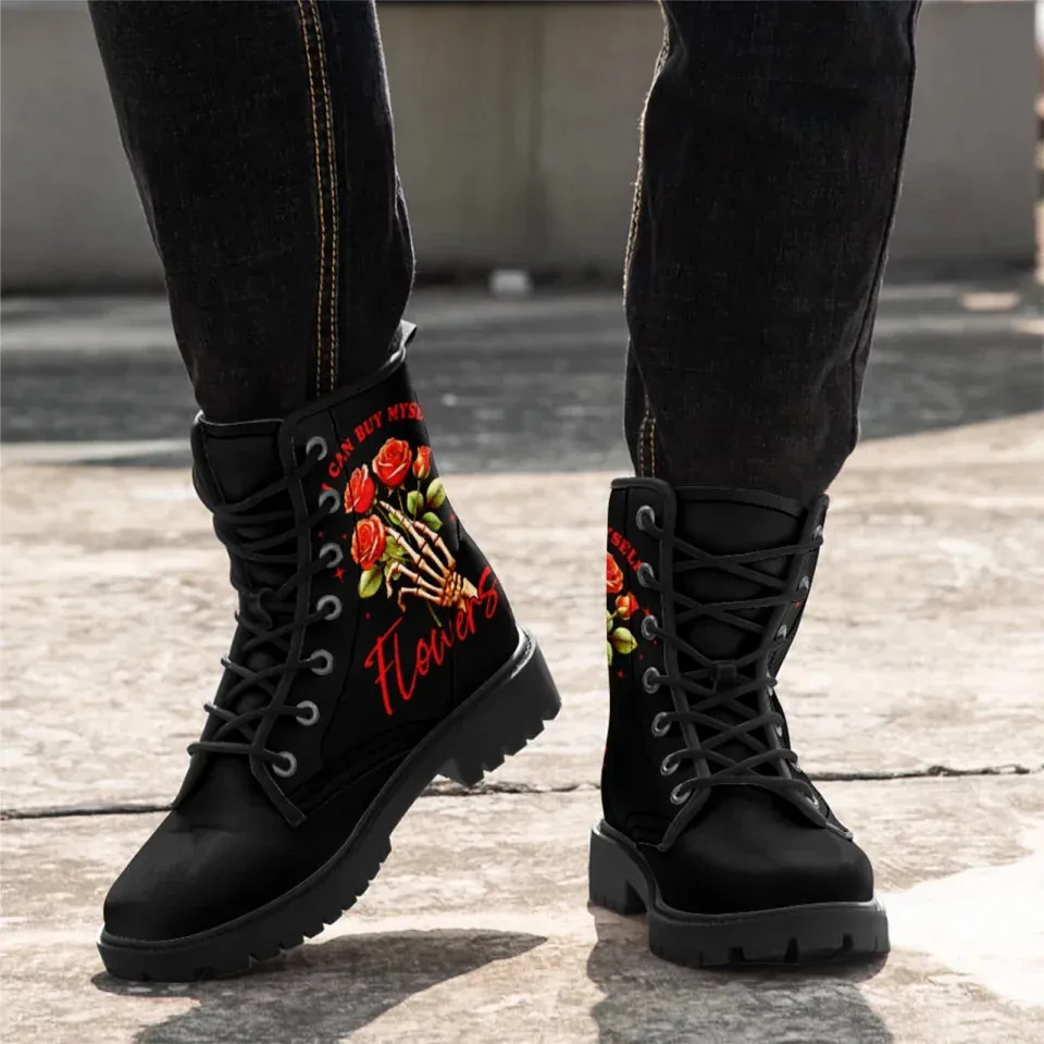 Unique Gift,Personalized Gothic with Love Boots, Custom Skull with Rose Boots, Fashion Winter Unisex Boots
