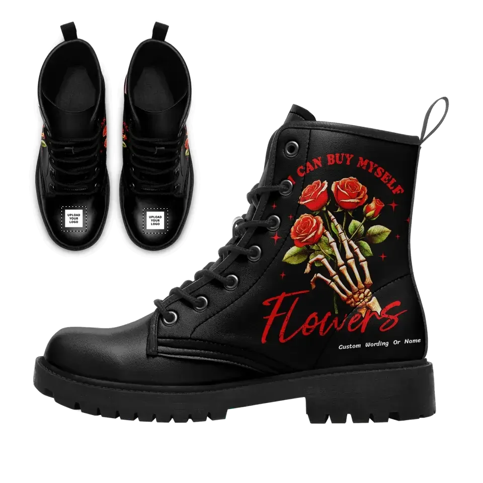 Unique Gift,Personalized Gothic with Love Boots, Custom Skull with Rose Boots, Fashion Winter Unisex Boots