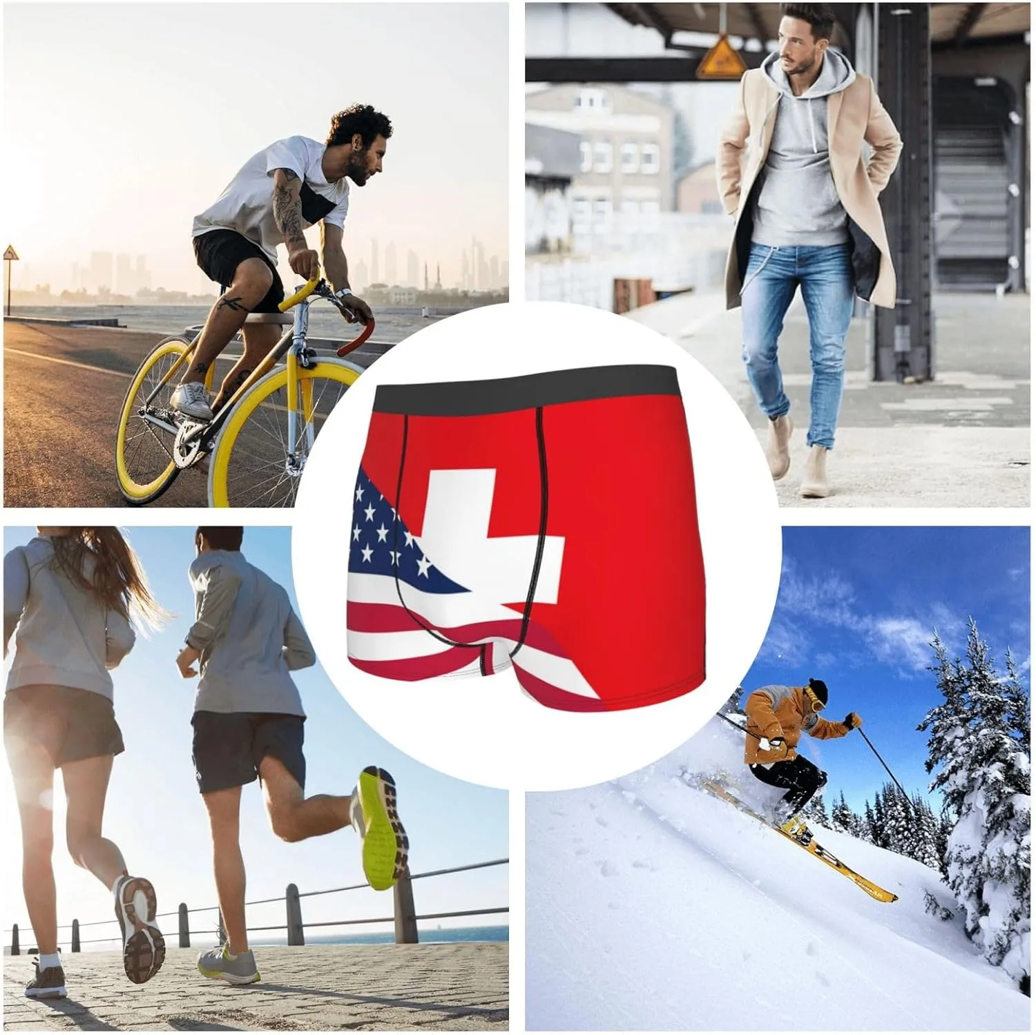 Usa Switzerland Print Boxer Briefs For Men Breathable Underwear-