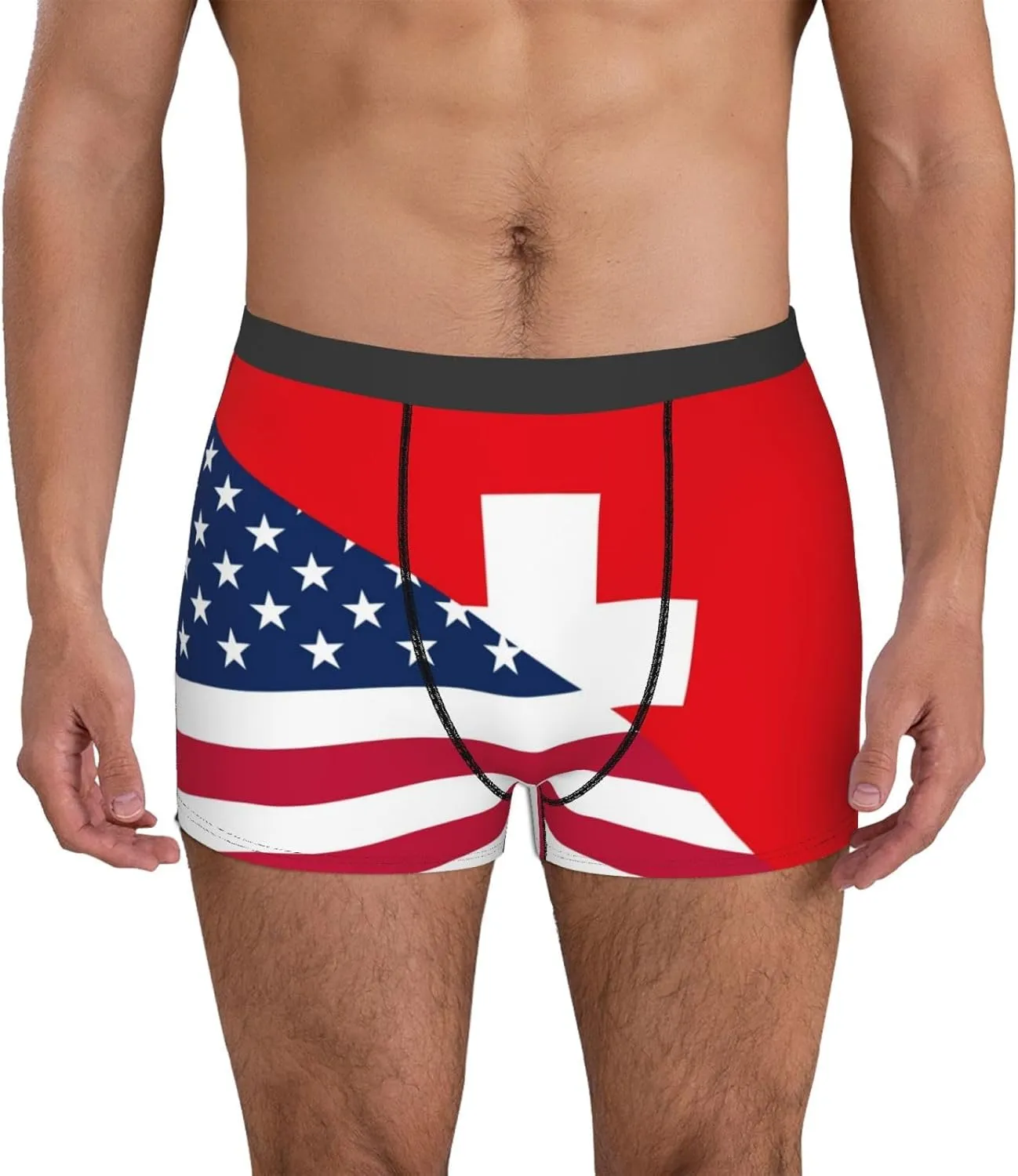 Usa Switzerland Print Boxer Briefs For Men Breathable Underwear-