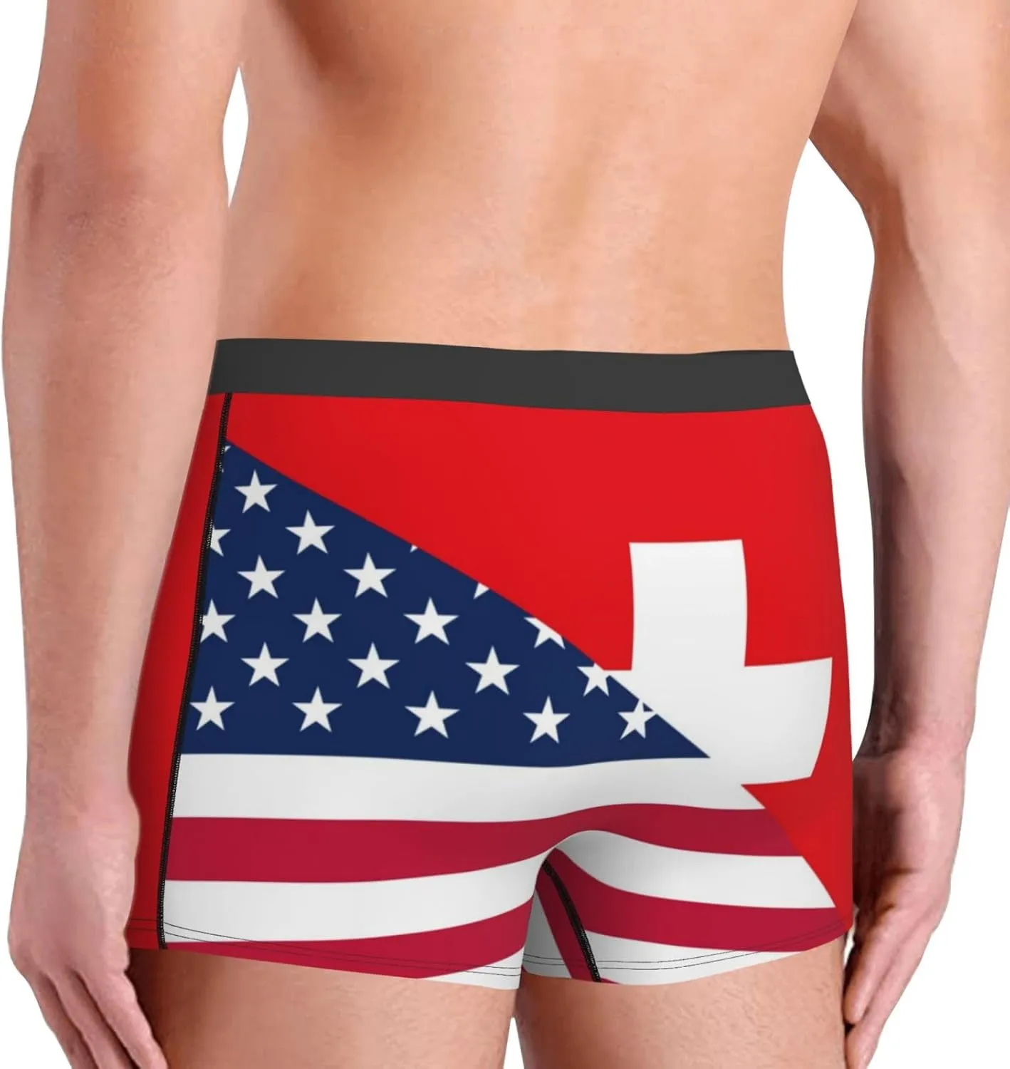 Usa Switzerland Print Boxer Briefs For Men Breathable Underwear-