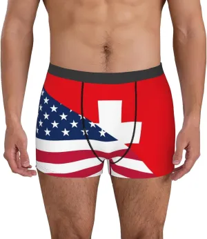 Usa Switzerland Print Boxer Briefs For Men Breathable Underwear-