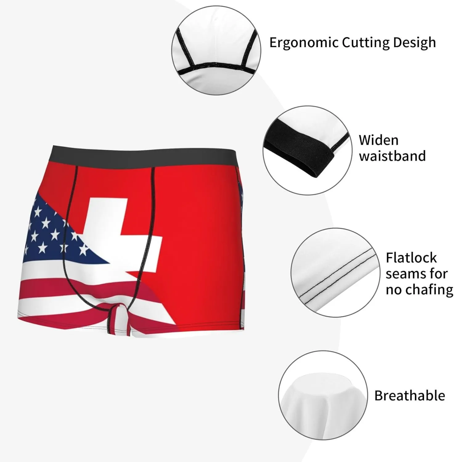 Usa Switzerland Print Boxer Briefs For Men Breathable Underwear-