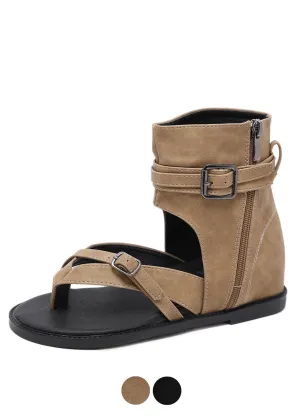 USS Shoes Francys Women's Side Zipper Flat Sandals