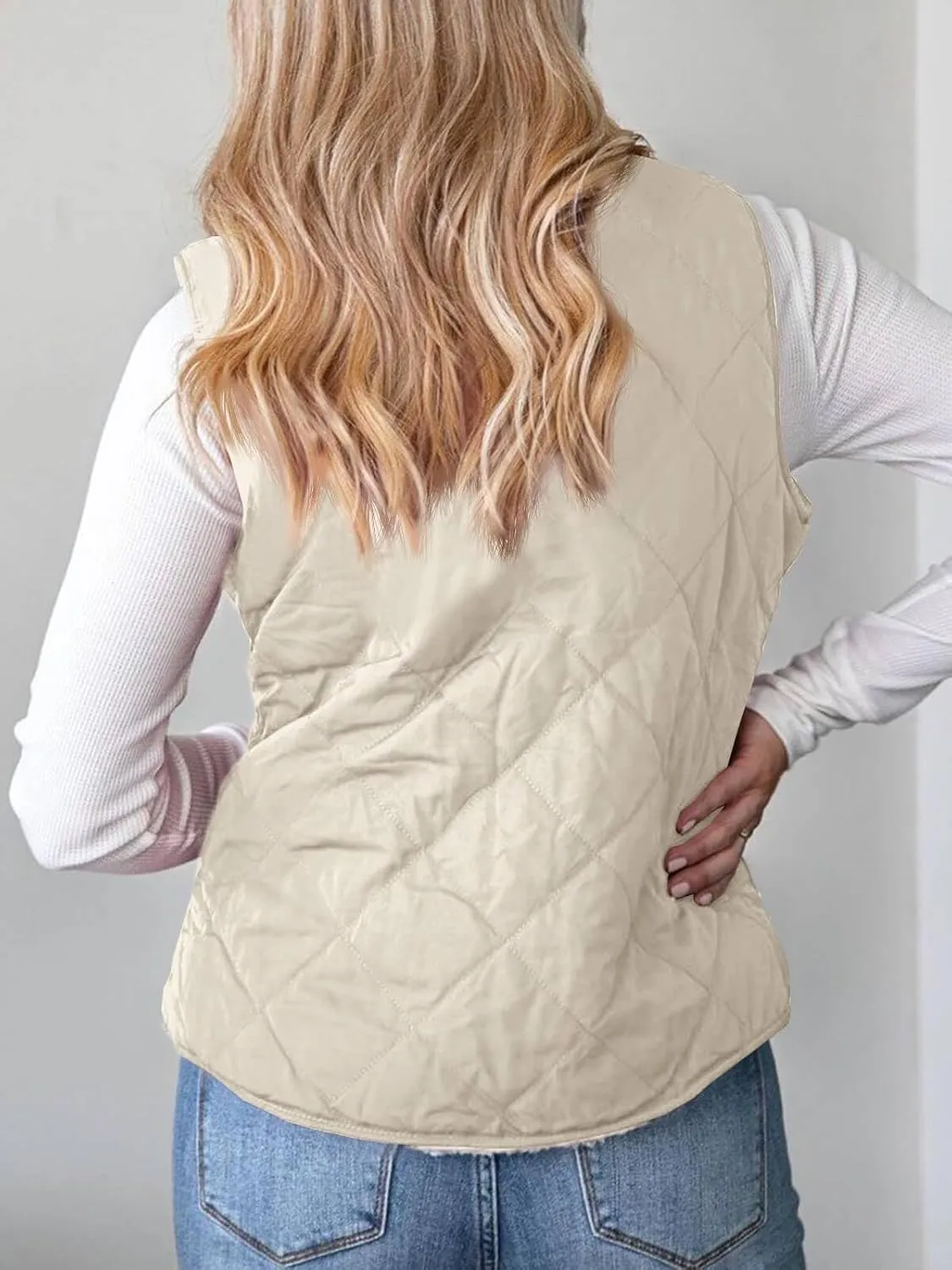 Valphsio Women's Reversible Sherpa Vest Quilted Zip Fleece Padded Gilet with Pockets