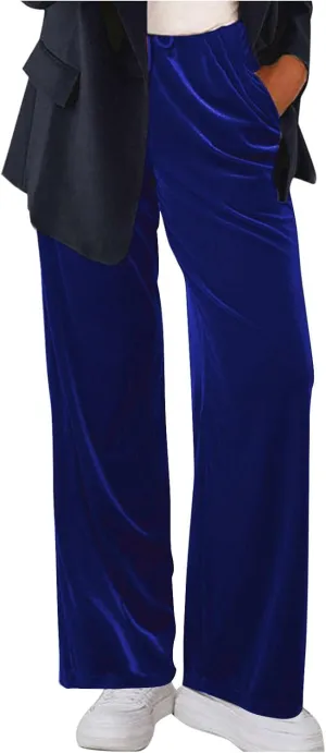 Velvet Pants for Women Elastic Waist Drawstring Trousers Palazzo Straight Leg Sweatpants Causal Sports Pantalones