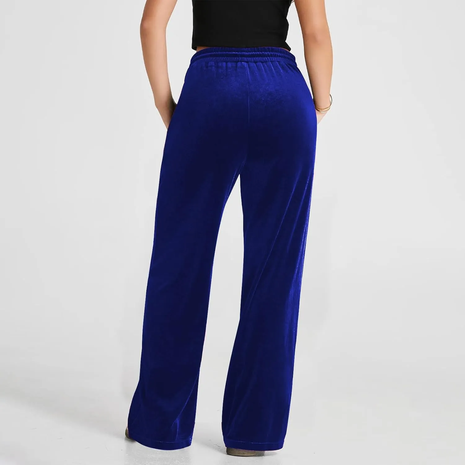 Velvet Pants for Women Elastic Waist Drawstring Trousers Palazzo Straight Leg Sweatpants Causal Sports Pantalones