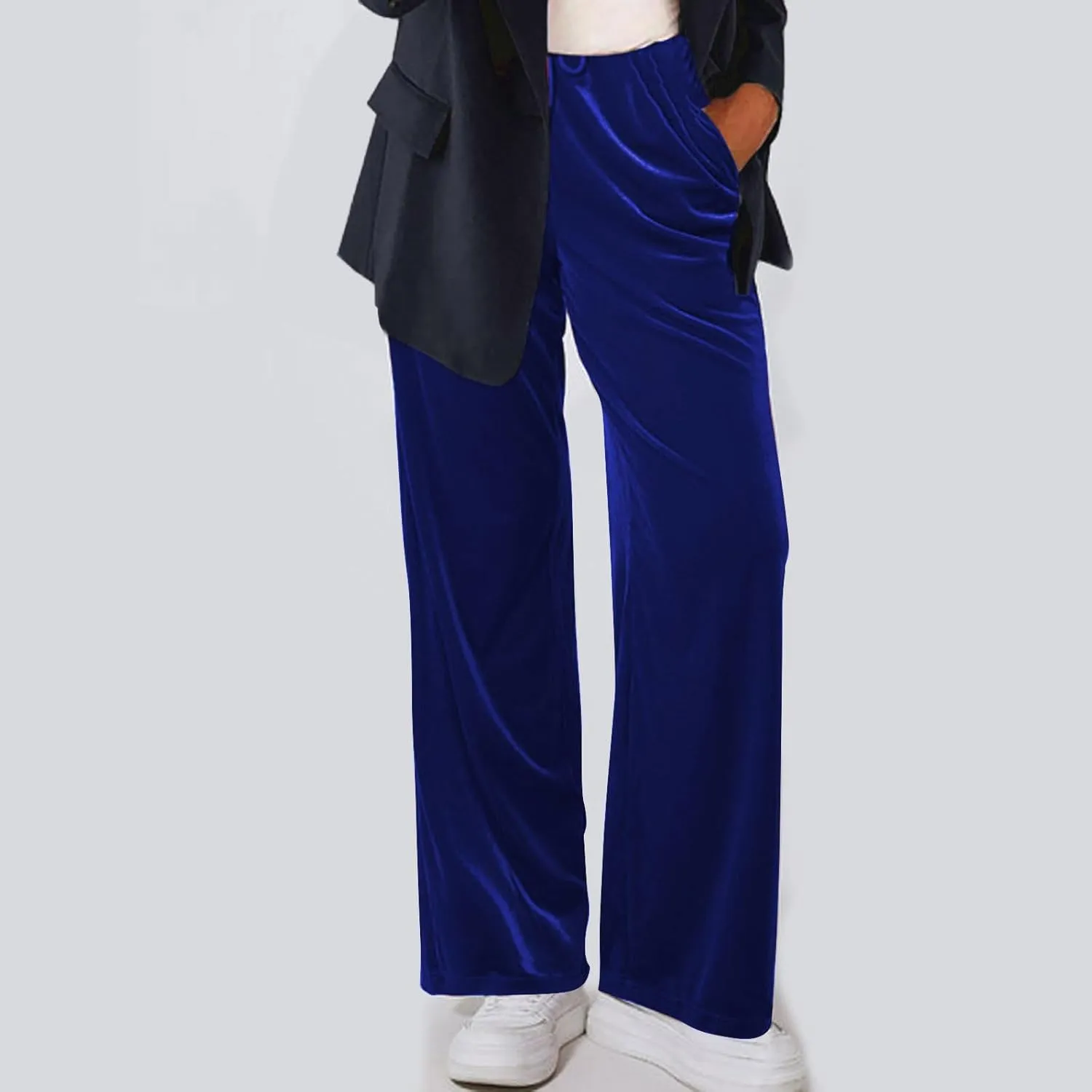 Velvet Pants for Women Elastic Waist Drawstring Trousers Palazzo Straight Leg Sweatpants Causal Sports Pantalones