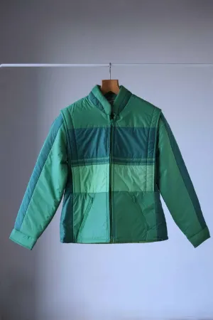 VINTAGE 80s Green Puffer Jacket – Retro Colorblock Ski Anorak