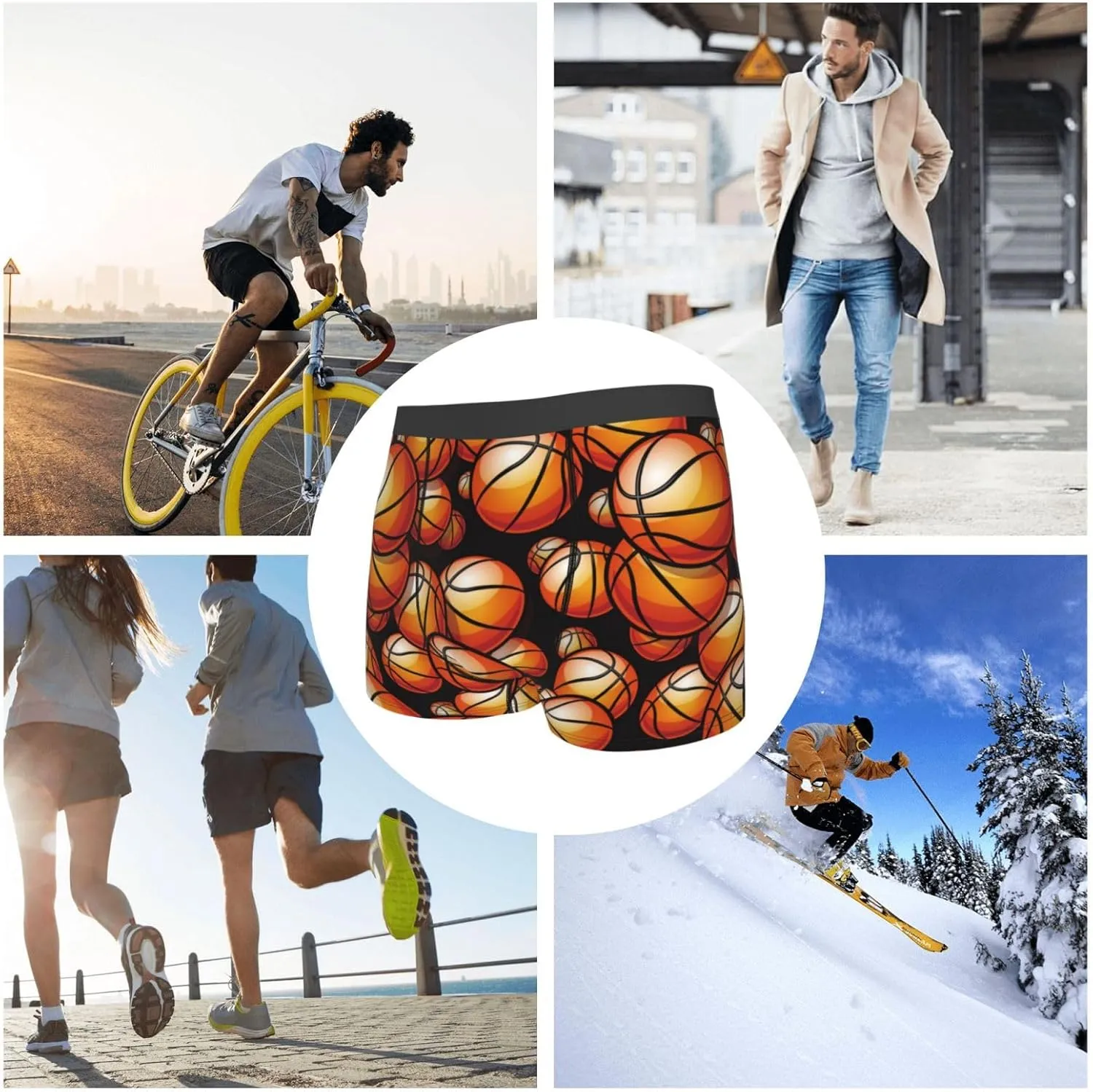 Vintage Basketball Print Boxer Briefs For Men Breathable Underwear-