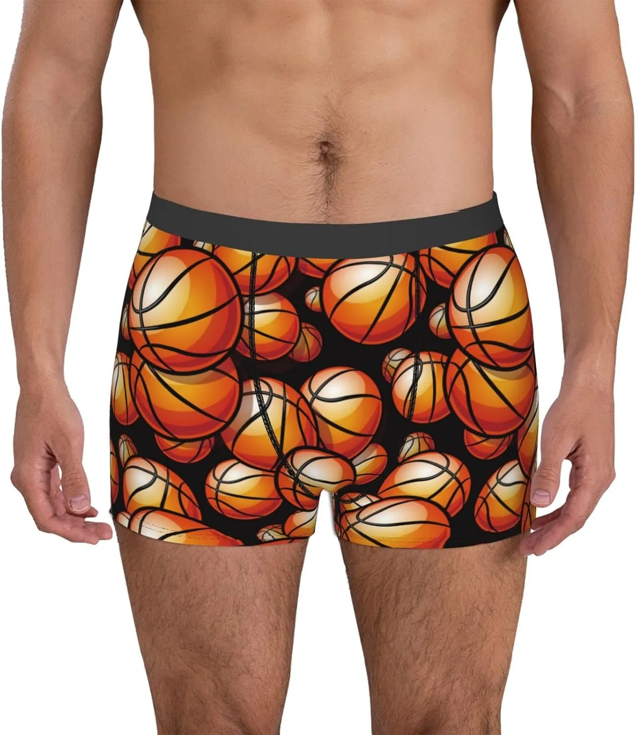 Vintage Basketball Print Boxer Briefs For Men Breathable Underwear-