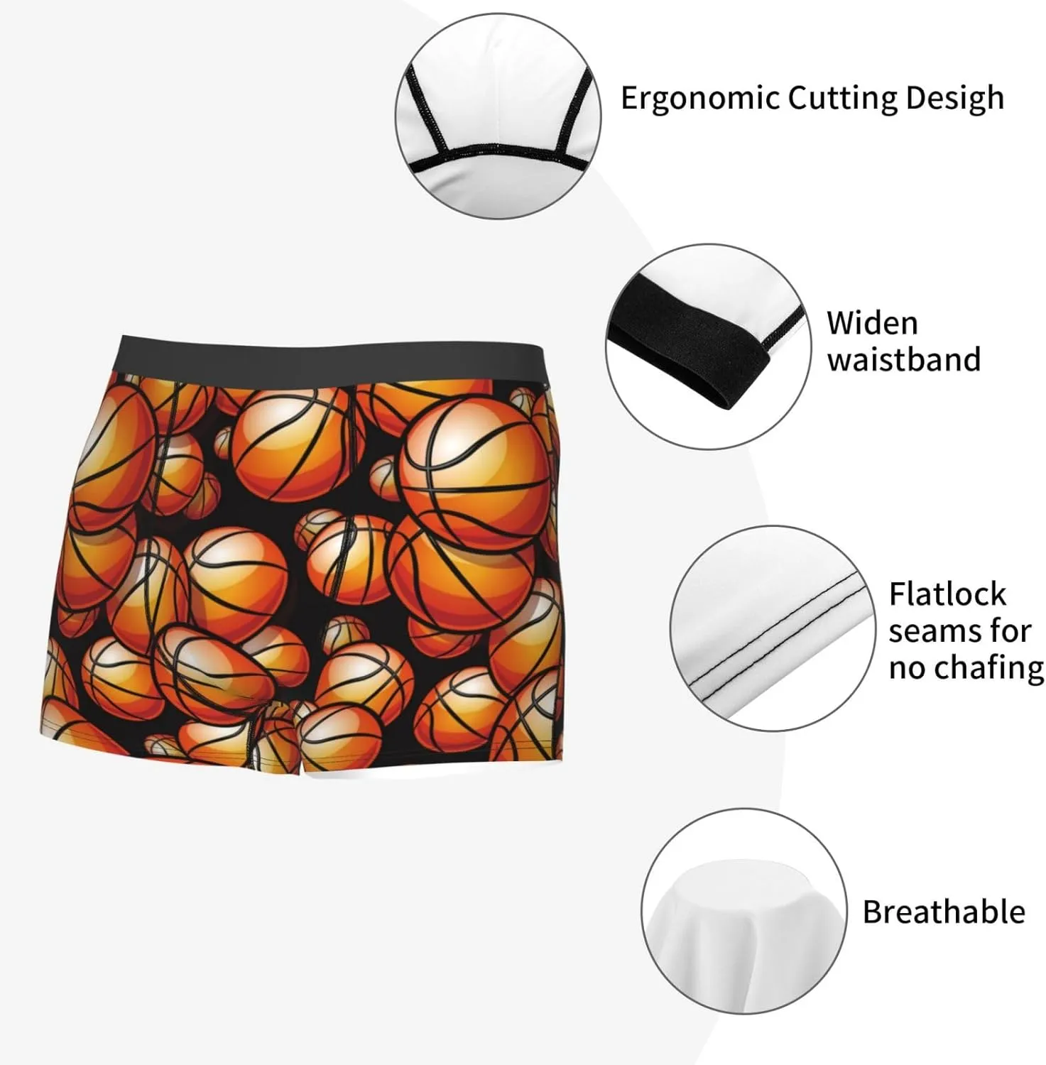 Vintage Basketball Print Boxer Briefs For Men Breathable Underwear-