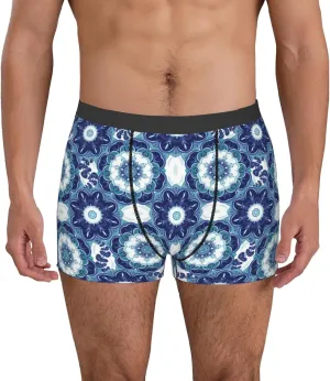 Vintage Blue Print Boxer Briefs For Men Breathable Underwear-
