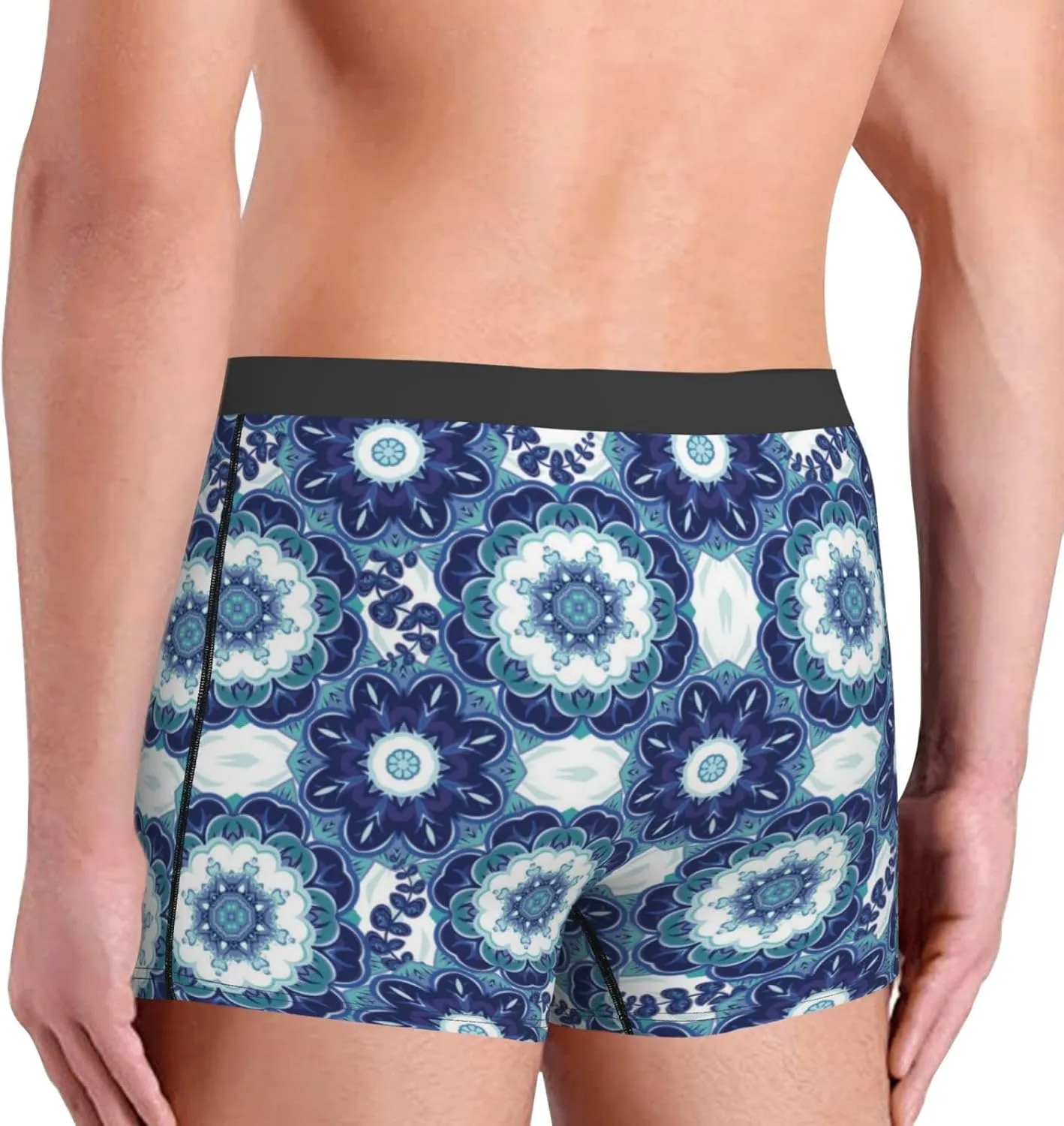 Vintage Blue Print Boxer Briefs For Men Breathable Underwear-