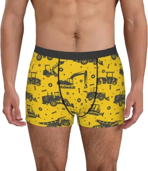 Vintage Excavator Print Boxer Briefs For Men Breathable Underwear-