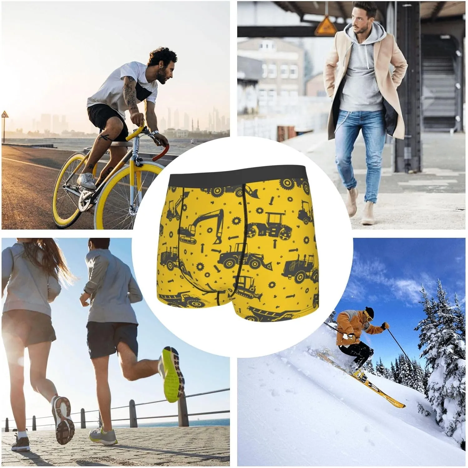 Vintage Excavator Print Boxer Briefs For Men Breathable Underwear-