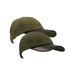Walker & Hawkes Derby Tweed Duncan Leather Peak Baseball Cap in Light Sage