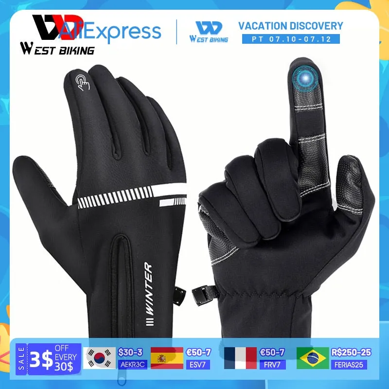 WEST BIKING Cycling Gloves Winter Fleece Thermal MTB Bike Gloves Touch Screen Outdoor