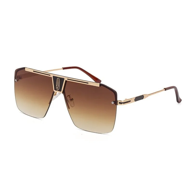 West Louis™ Square Rimless Brand Design Big Frame Flat Top Sunglasses